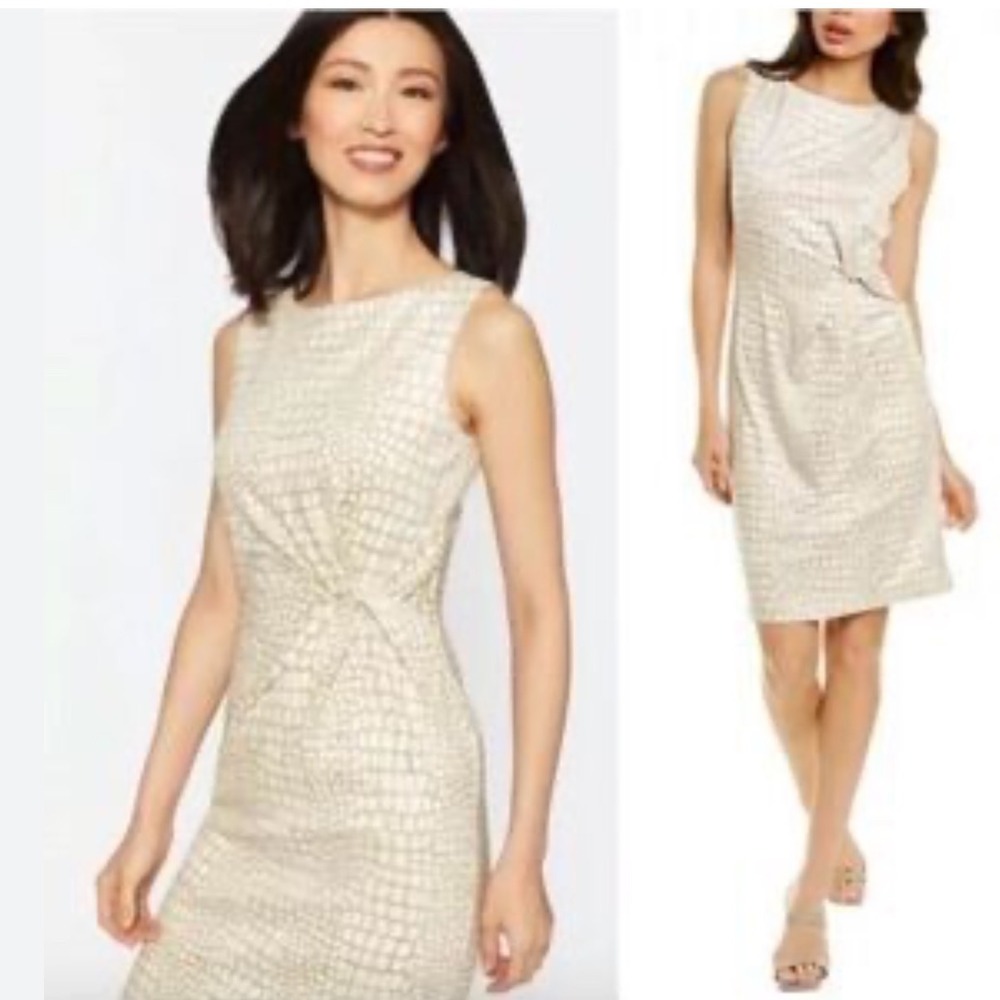 J. McLaughlin Cream Textured Twist-Waist Midi Dress